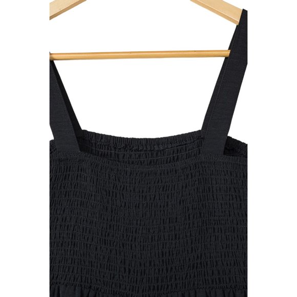 Black Smocked Sleeveless Wide Leg Jumpsuit with Pockets - Picture 14 of 16